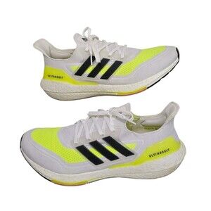 Adidas UltraBoost 21 Shoes Mens Size 13 White Solar Yellow Running Sneakers